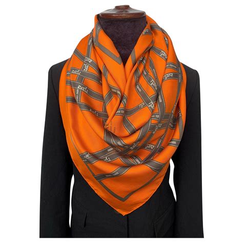 orange Hermes silk scarf